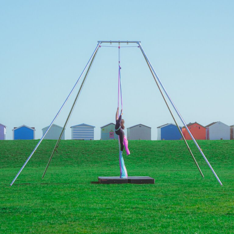 Freestanding aerial rig set up outdoors
